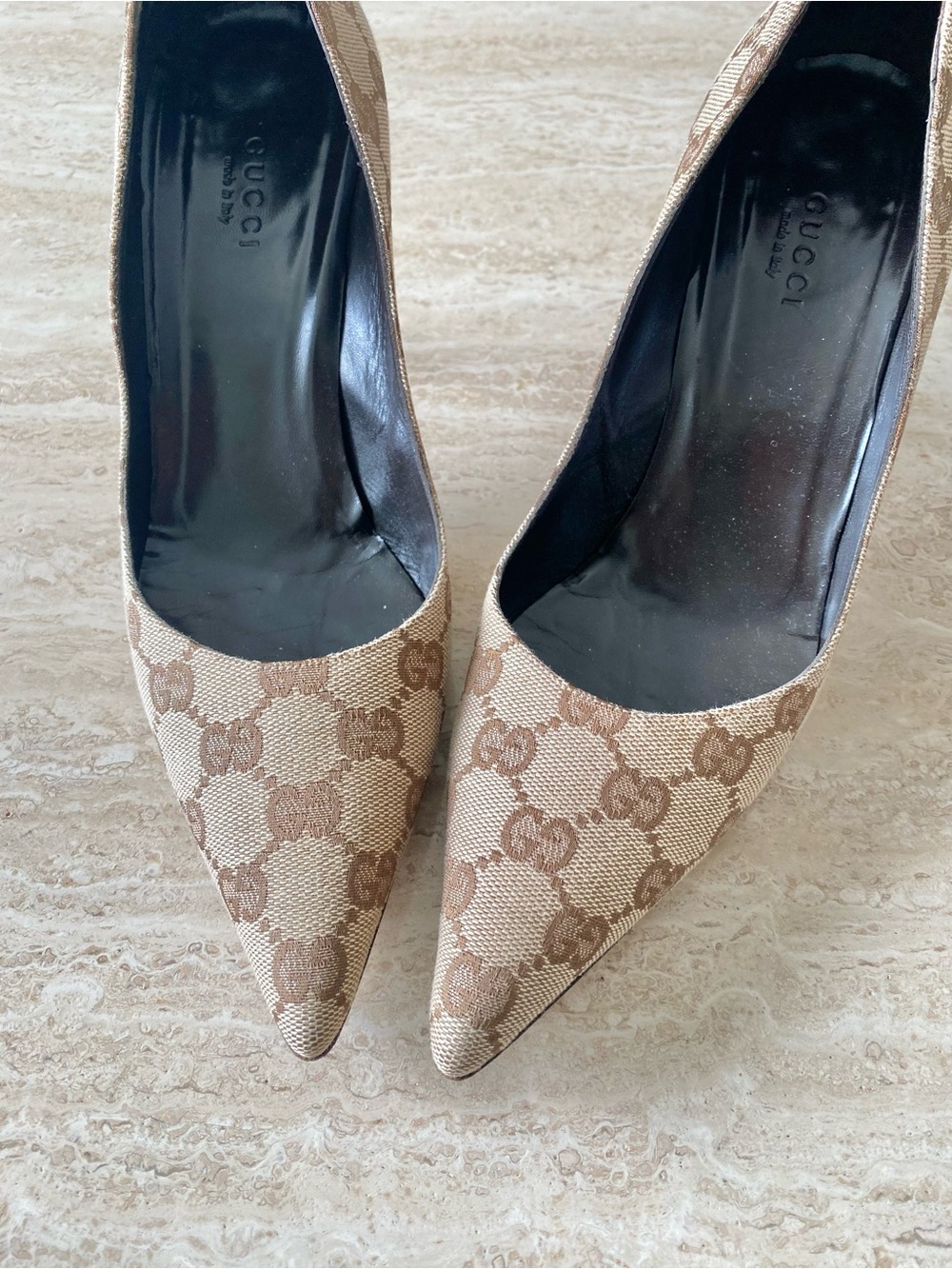 Gucci GG Canvas Pointed-Toe Pumps in Beige and Brown - Picture 5 of 10